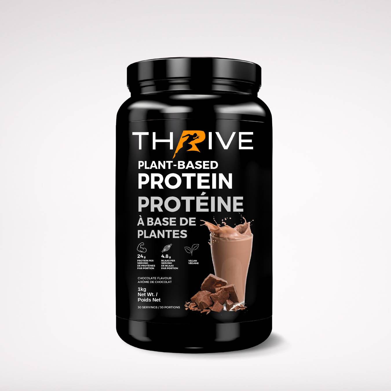 Thrive Plant-Based Protein chocolate – Canadian-made vegan protein powder, 1 kg tub with 24 g protein per serving