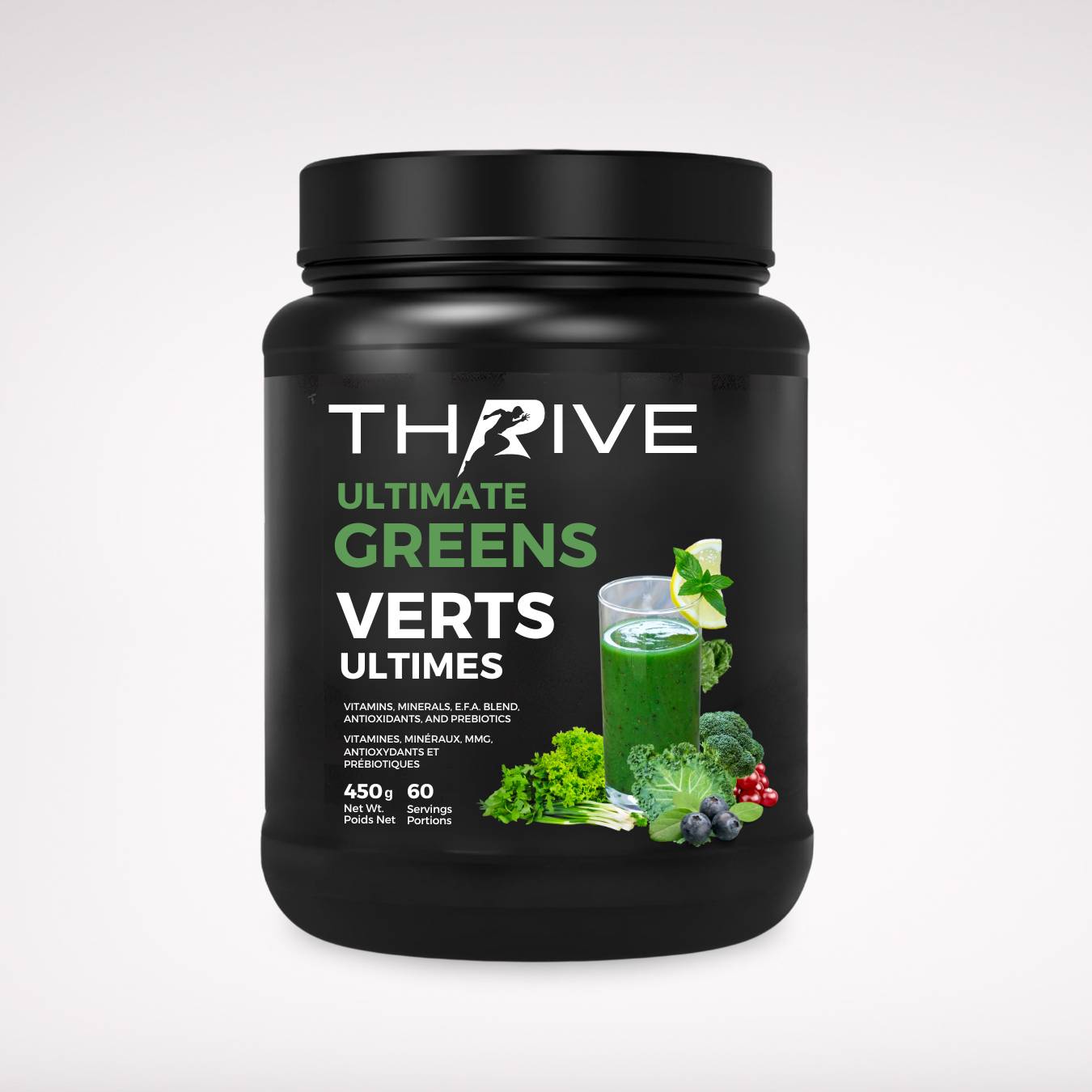 Thrive Ultimate Greens - unflavoured – Canadian-made greens powder with superfoods, prebiotics, and antioxidants, 450 g tub with 60 servings