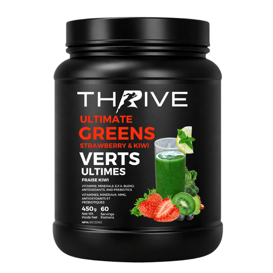 Thrive Ultimate Greens - strawberry kiwi – Canadian-made greens powder with superfoods, prebiotics, and antioxidants, 450 g tub