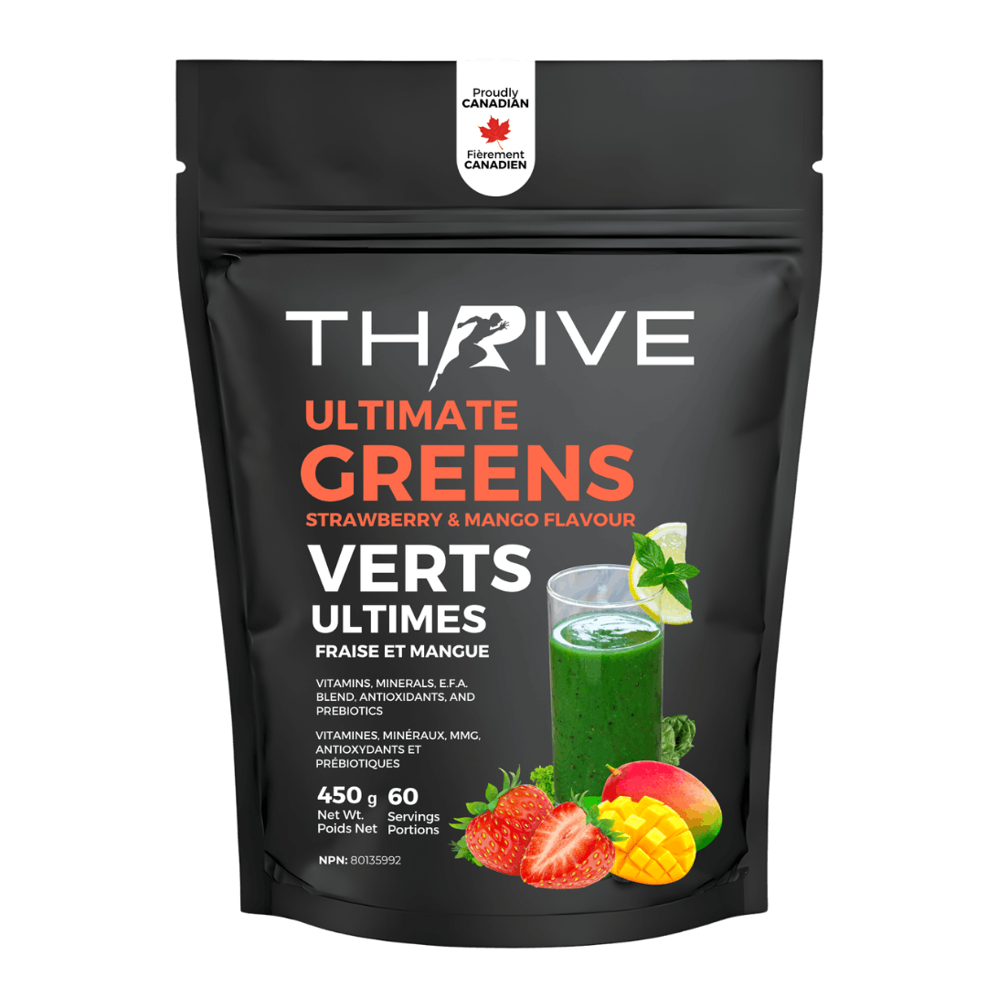 Thrive Ultimate Greens - Strawberry mango – Canadian-made greens powder with superfoods, prebiotics, and antioxidants, 450 g with 75 servings