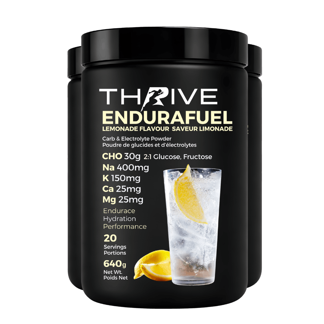 Black container of Thrive EnduraFuel lemonade flavor (3 pack)