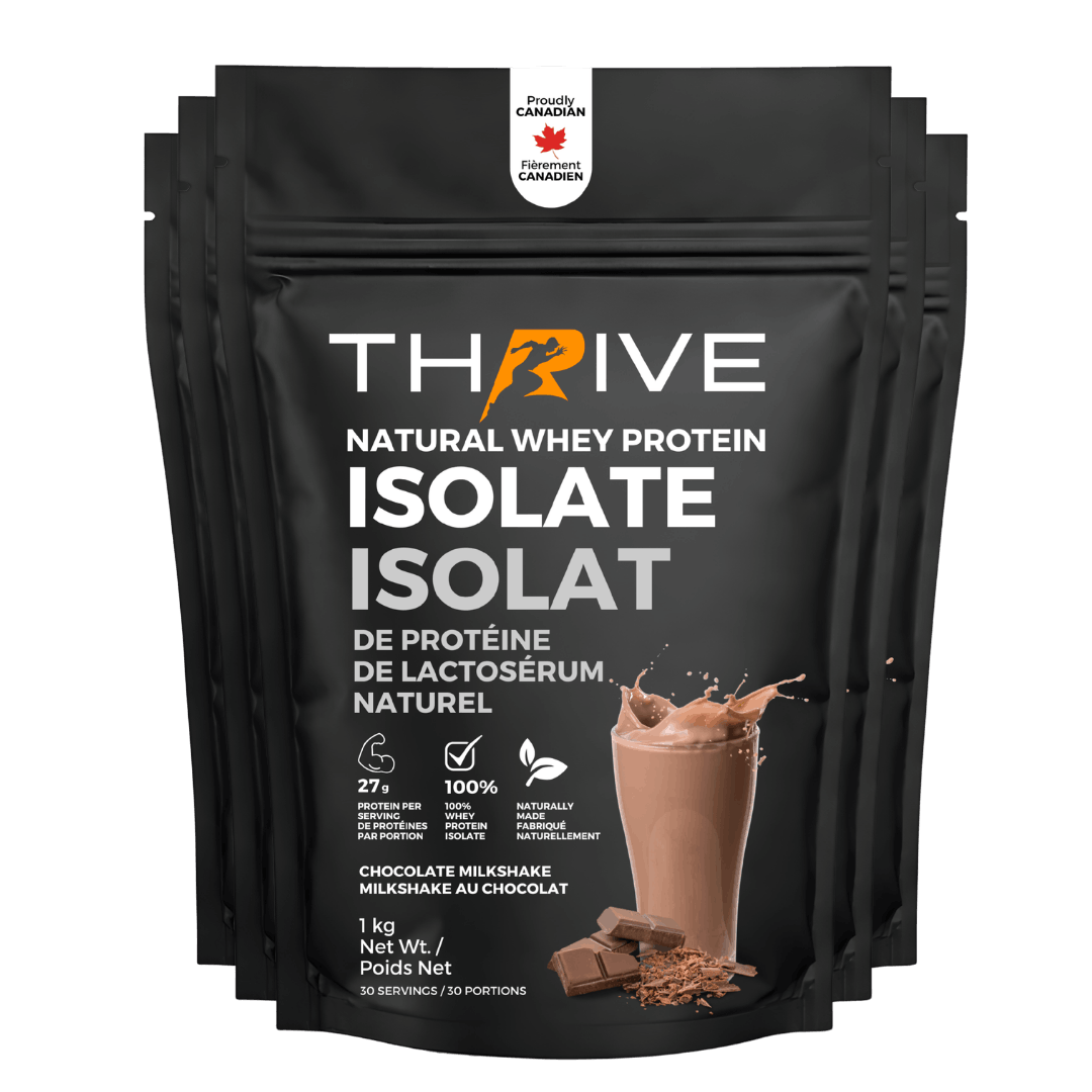 Thrive natural whey protein isolate package with chocolate milkshake (5 units)