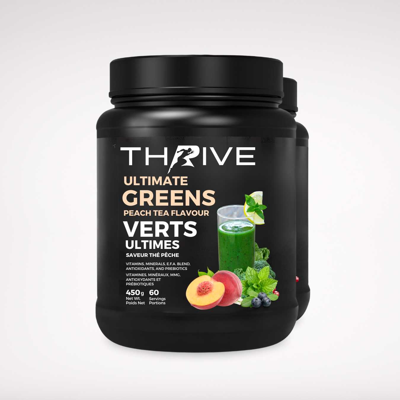 Thrive Ultimate Greens – Piña Colada- Canadian-made greens powder with superfoods, prebiotics, and antioxidants, two 450 g tubs - 120 servings