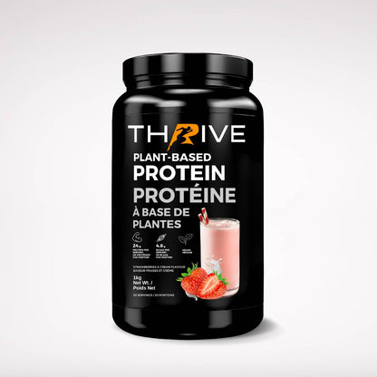 Thrive Plant-Based Protein strawberries and cream – Canadian-made vegan protein powder, 1 kg tub with 24 g protein per serving