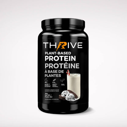 Thrive Plant-Based Protein cookies and cream – Canadian-made vegan protein powder, 1 kg tub with 24 g protein per serving