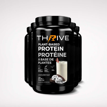 Thrive Plant-Based Protein cookies and cream– Canadian-made vegan protein powder, five 1 kg tubs with 24 g protein per serving
