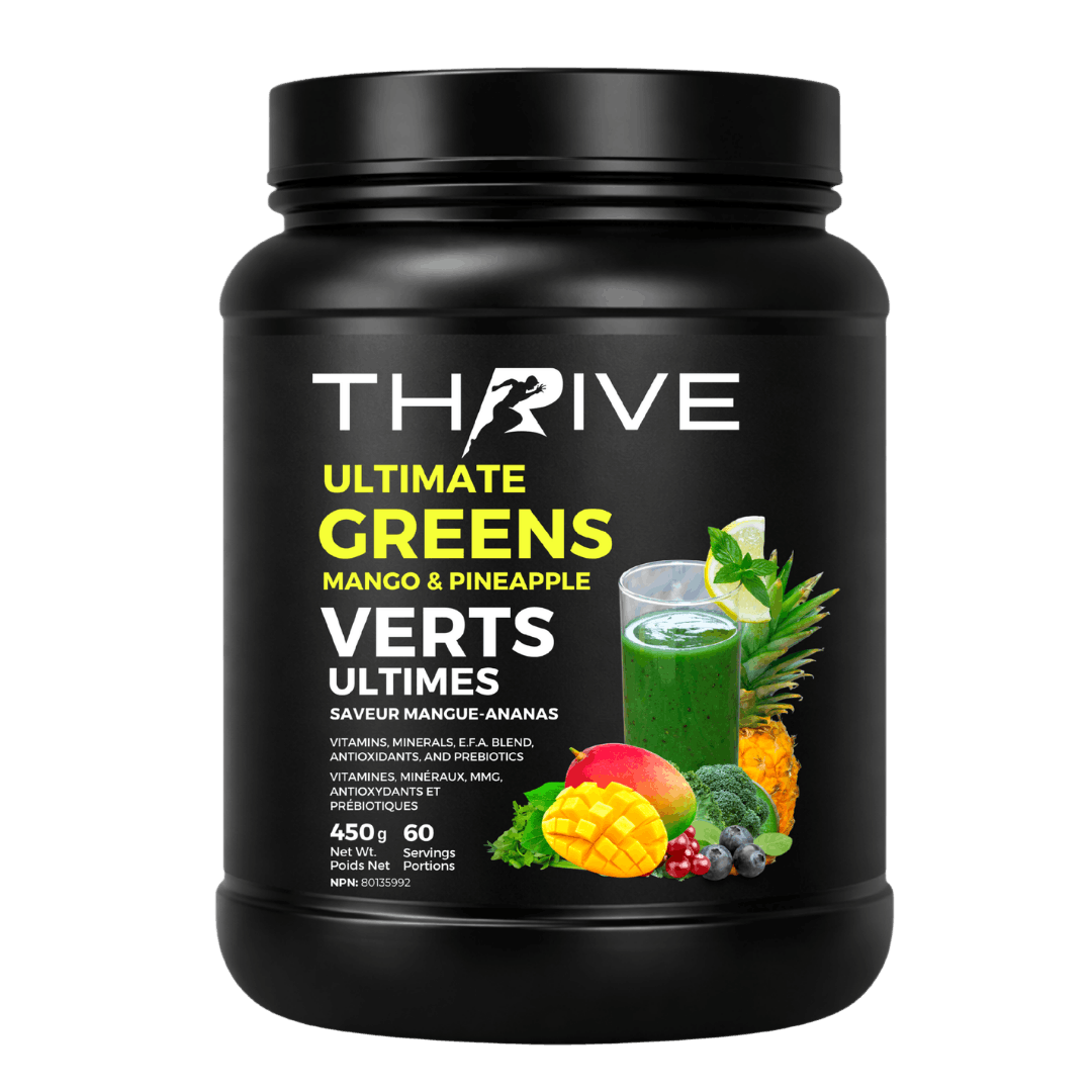 Thrive Ultimate Greens - mango pineapple – Canadian-made greens powder with superfoods, prebiotics, and antioxidants, 450 g tub