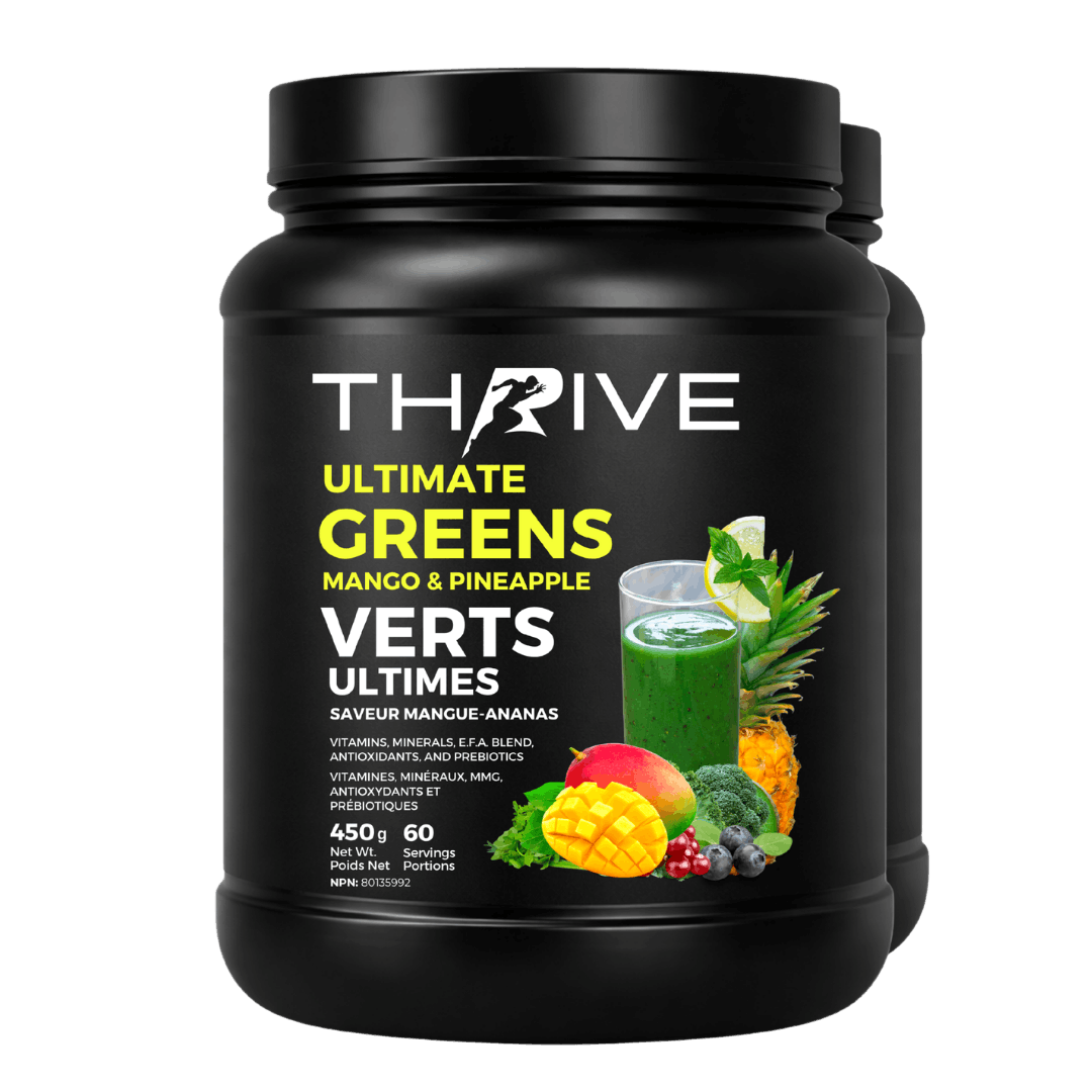 Thrive Ultimate Greens - mango pineapple – Canadian-made greens powder with superfoods, prebiotics, and antioxidants, 2 x 450 g tub