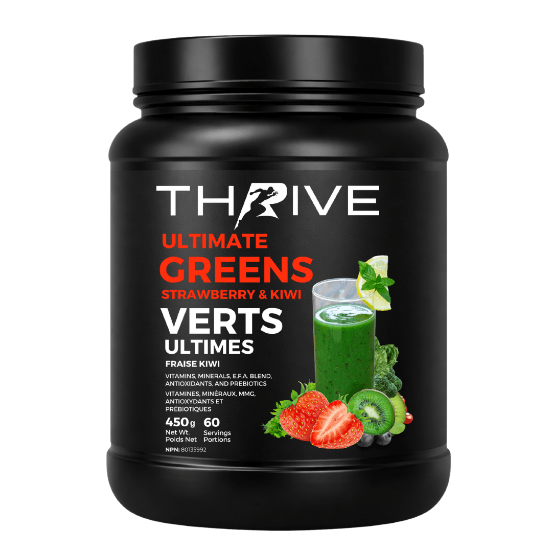 Thrive Ultimate Greens - strawberry kiwi – Canadian-made greens powder with superfoods, prebiotics, and antioxidants, 450 g tub