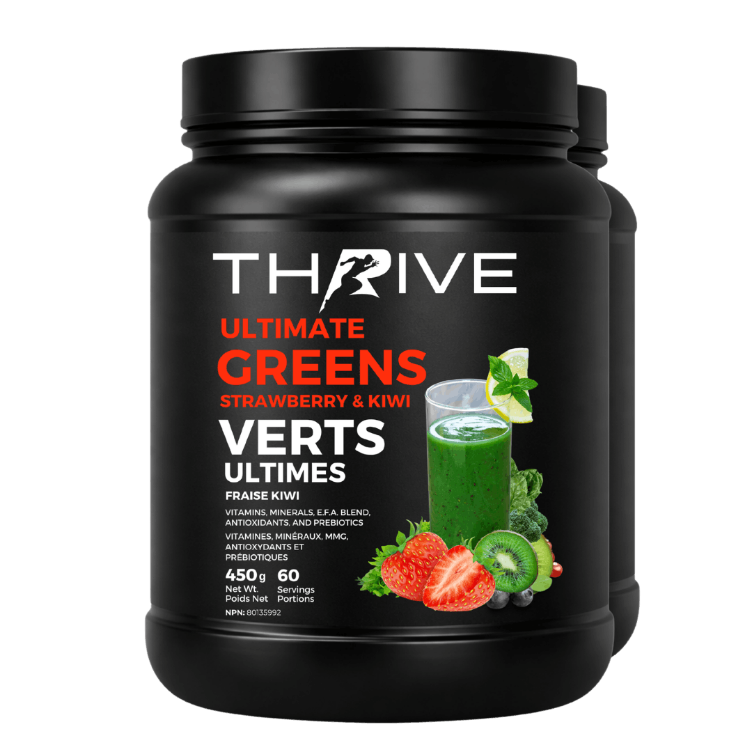 Thrive Ultimate Greens - strawberry kiwi – Canadian-made greens powder with superfoods, prebiotics, and antioxidants, 2 x 450 g tub