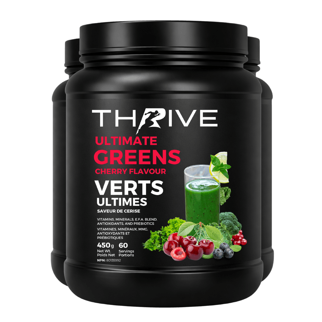 Thrive Ultimate Greens - cherry – Canadian-made greens powder with superfoods, prebiotics, and antioxidants, 3 x 450 g tub