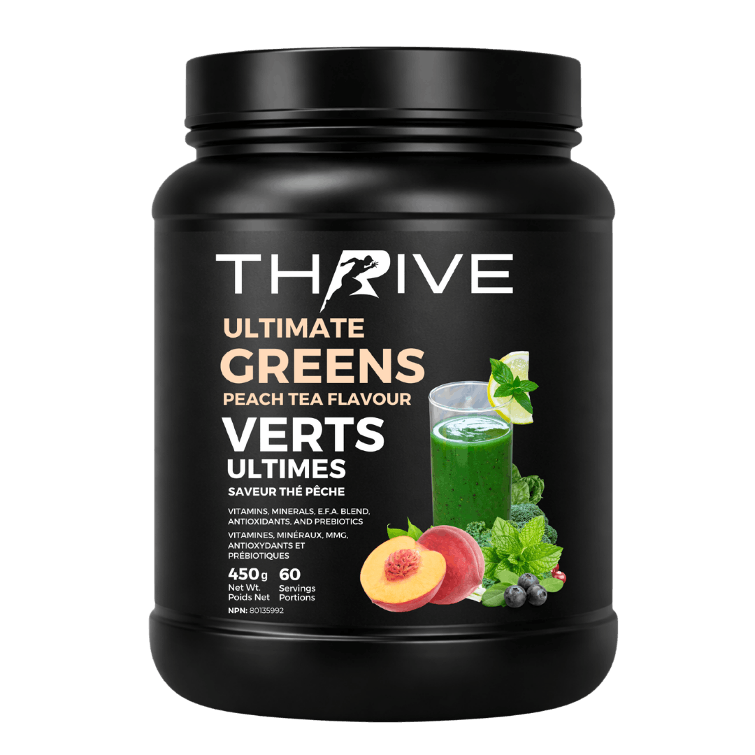 Thrive Ultimate Greens - peach tea – Canadian-made greens powder with superfoods, prebiotics, and antioxidants, 450 g tub
