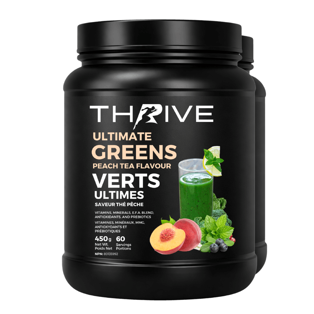 Thrive Ultimate Greens - peach tea – Canadian-made greens powder with superfoods, prebiotics, and antioxidants, 2 x 450 g tub