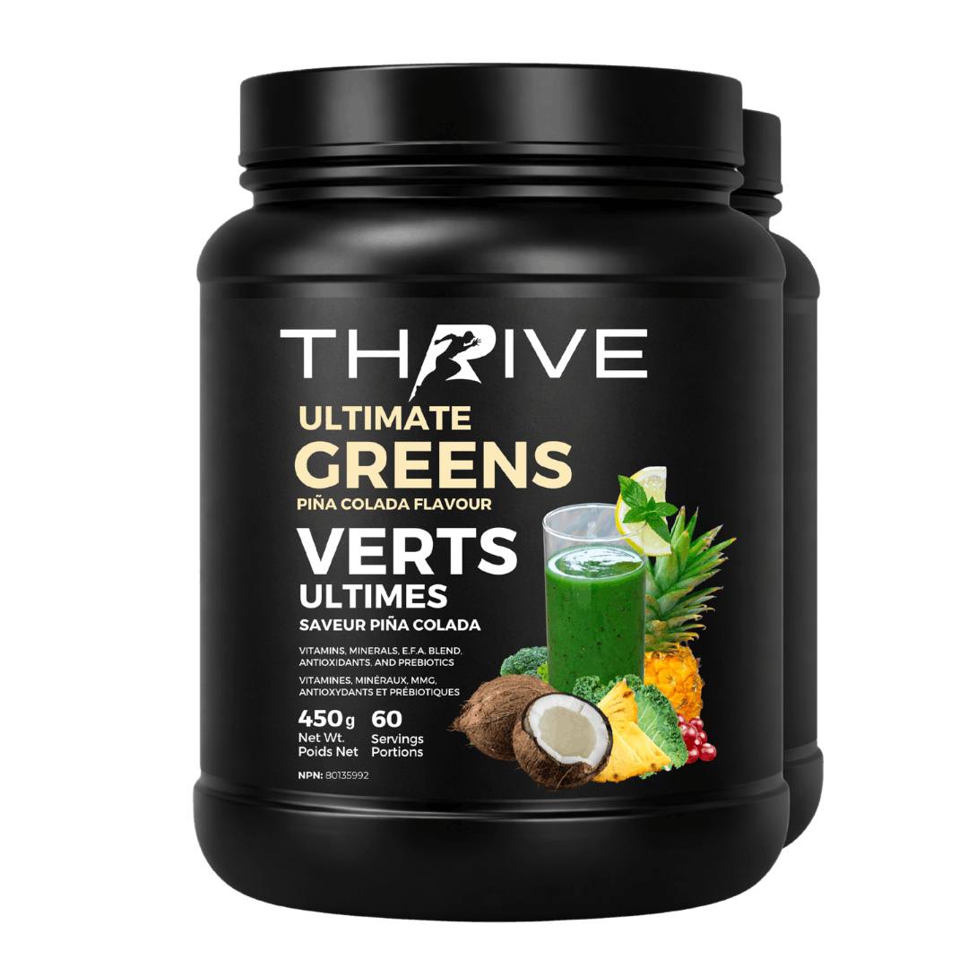 Thrive Ultimate Greens - pina colada– Canadian-made greens powder with superfoods, prebiotics, and antioxidants, 2 x 450 g tub