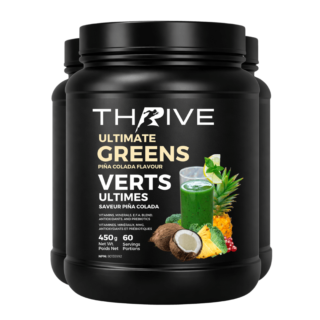 Thrive Ultimate Greens - pina colada– Canadian-made greens powder with superfoods, prebiotics, and antioxidants, 3 x 450 g tub