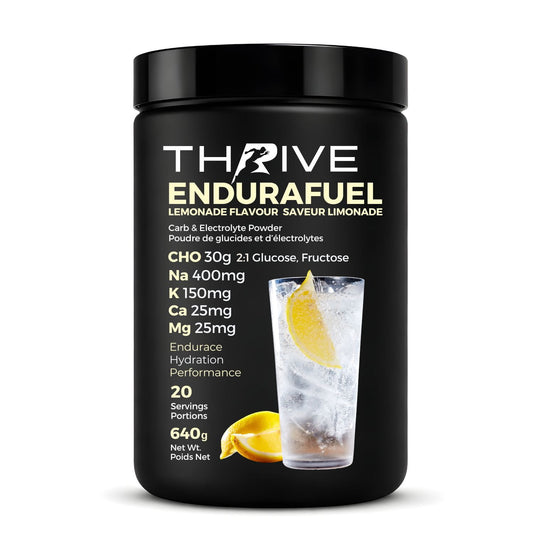 Thrive EnduraFuel lemonade flavor powder container on a white background