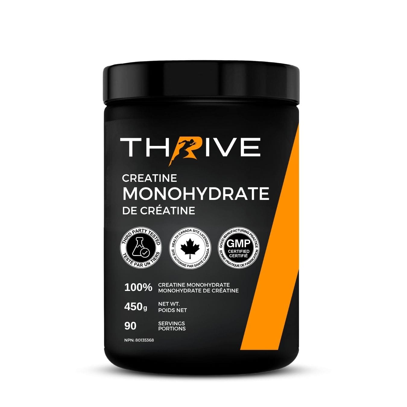 Thrive Creatine Monohydrate – 100% pure micronized creatine, Canadian-made, 450 g tub with 90 servings