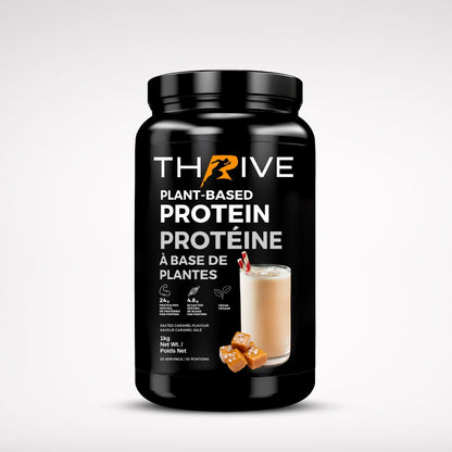Thrive Plant-Based Protein Salted Caramel – Canadian-made vegan protein powder, 1 kg tub with 24 g protein per serving