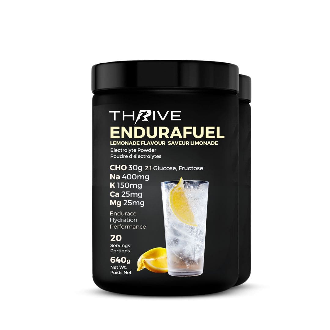 Black container of Thrive EnduraFuel lemonade flavor on a white background (2 pack)