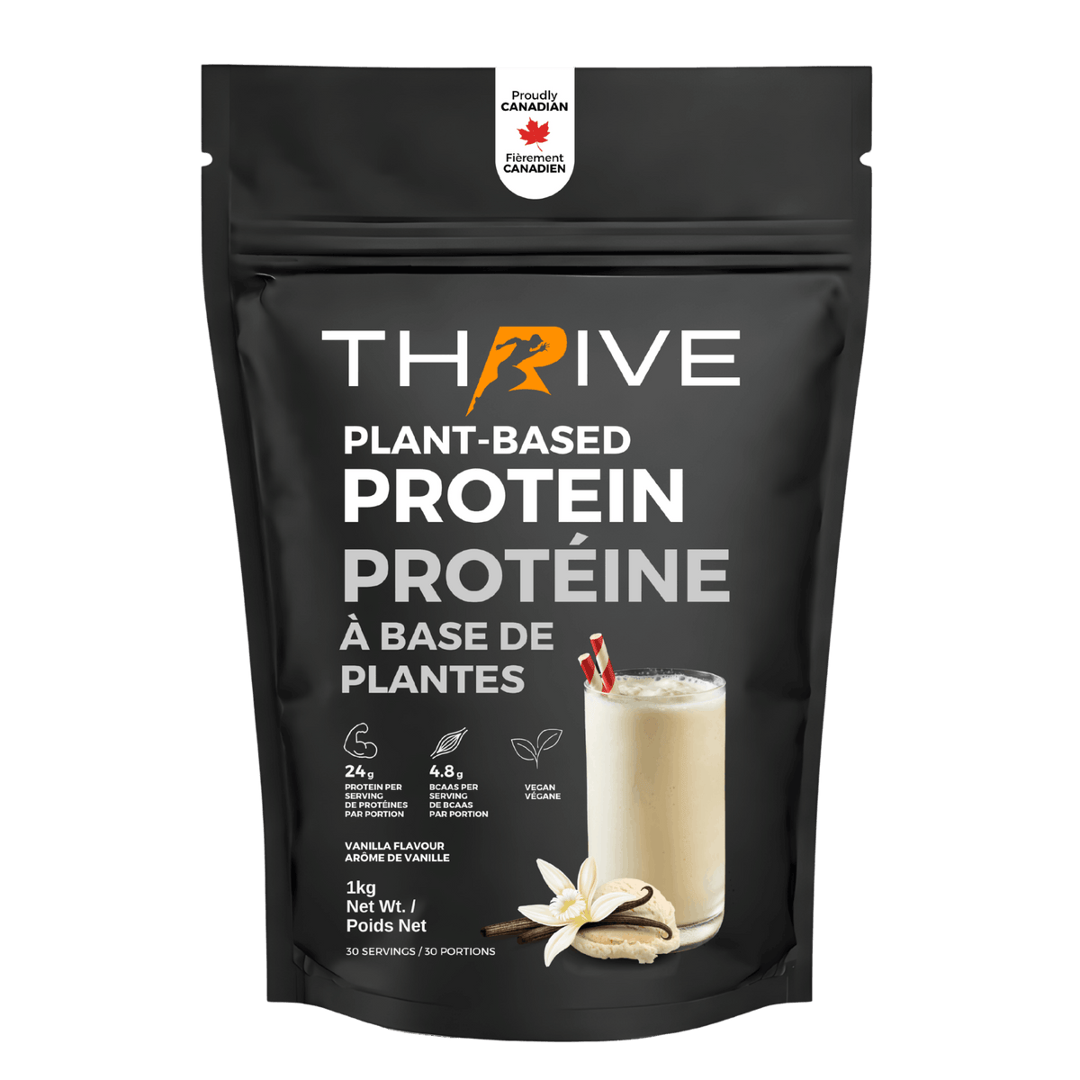 Black bag of Thrive plant-based protein powder vanilla 1 unit 