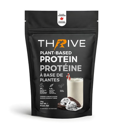 Thrive Plant-Based Protein cookies and cream – Canadian-made vegan protein powder, 1 kg bag with 24 g protein per serving