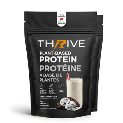 Thrive Plant-Based Protein cookies and cream – Canadian-made vegan protein powder, 2 units of 1 kg bags with 24 g protein per serving