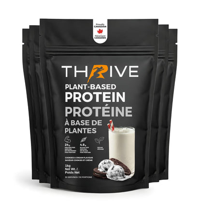 Thrive Plant-Based Protein cookies and cream – Canadian-made vegan protein powder, 5 units of 1 kg bags with 24 g protein per serving