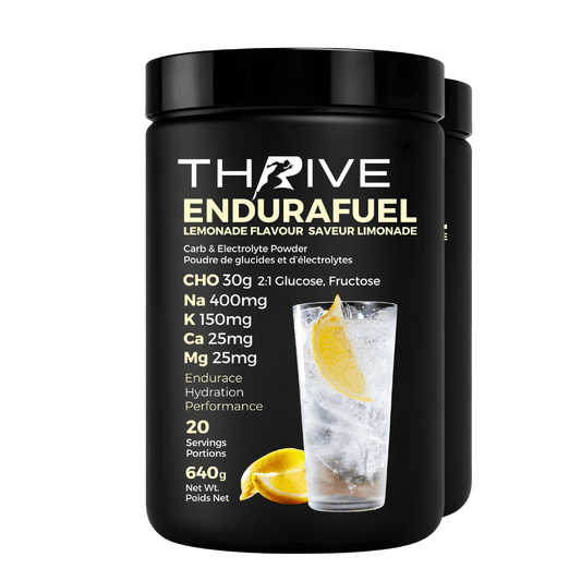 Black container of Thrive EnduraFuel lemonade flavor (2 pack)