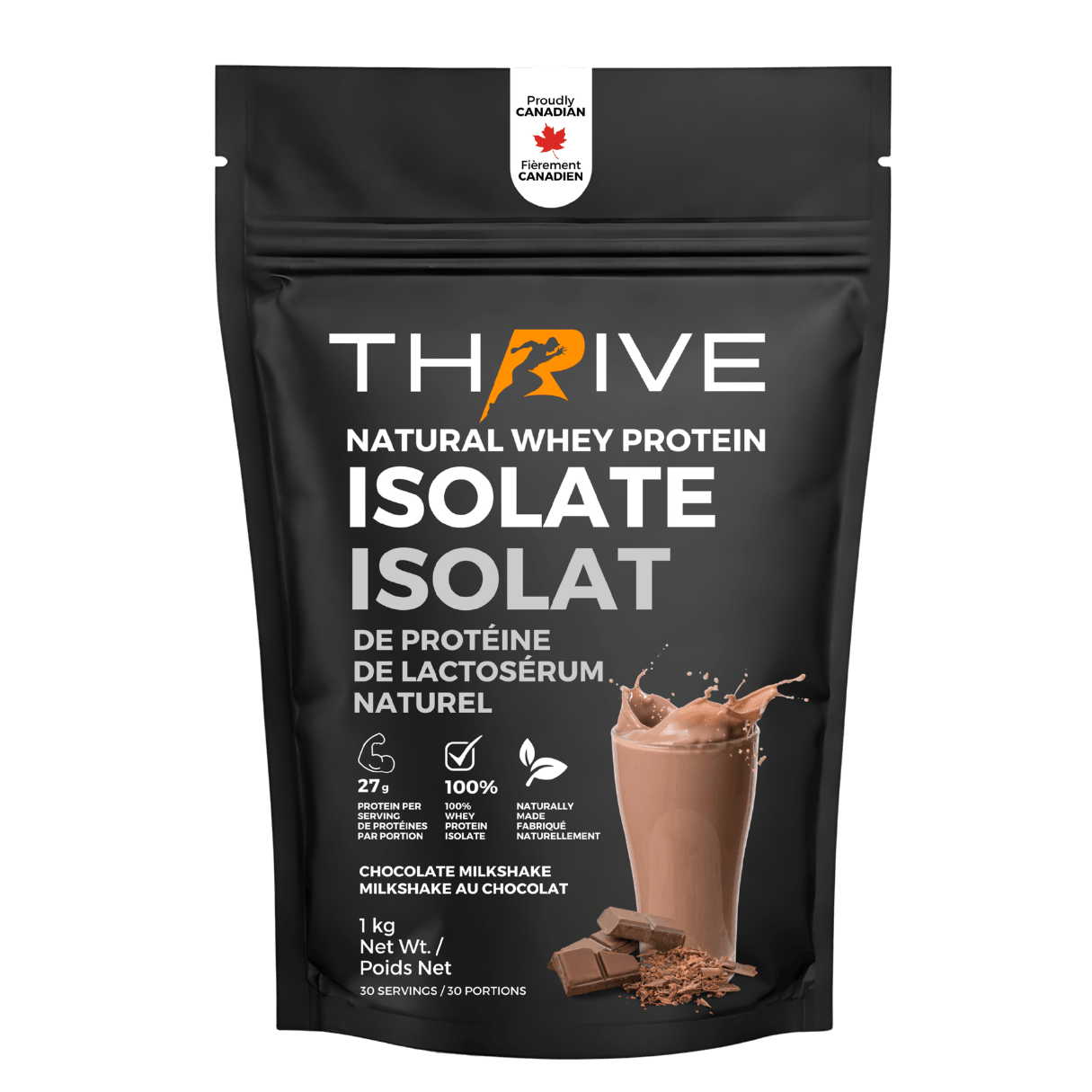 Thrive natural whey protein isolate package with chocolate milkshake (1 unit)