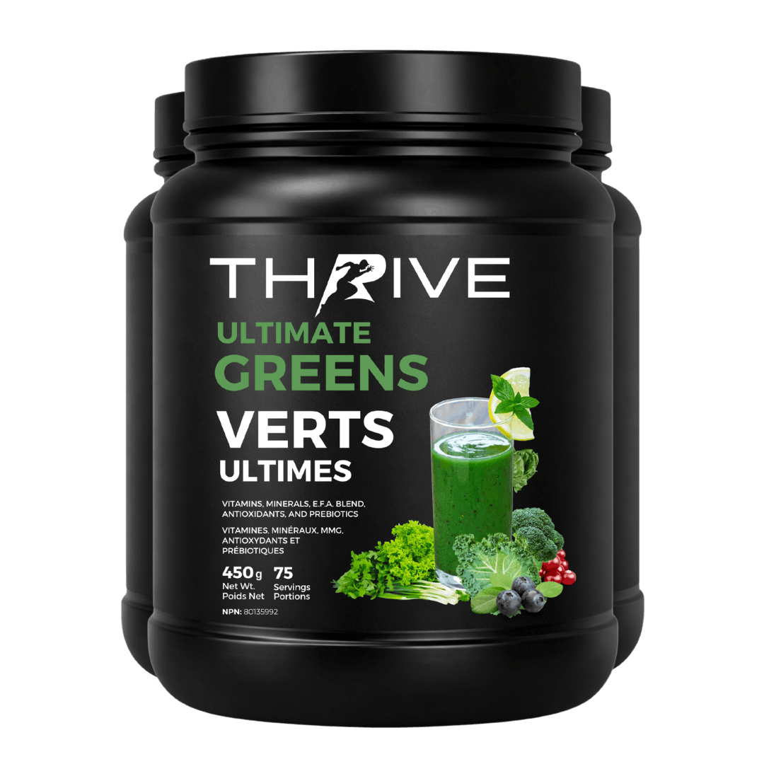 Thrive Ultimate Greens - unflavoured – Canadian-made greens powder with superfoods, prebiotics, and antioxidants, 3 x 450 g tub