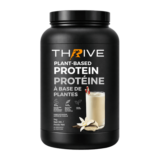 Thrive Plant-Based Protein Vanilla – Canadian-made vegan protein powder, 1 kg tub with 24 g protein per serving