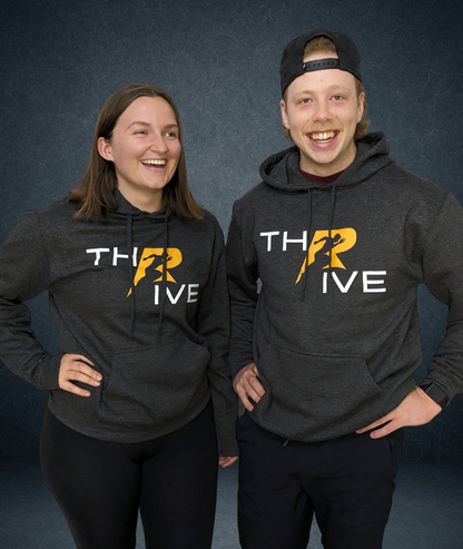 Thrive Super Soft Hoodie Unisex Medium Light Grey White Logo